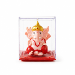 Small red and gold Ganesha idol with movable hands for home and festive décor