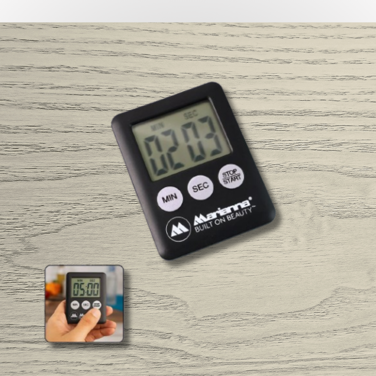Digital kitchen timer with large LCD display, one‑touch controls, and magnetic mount