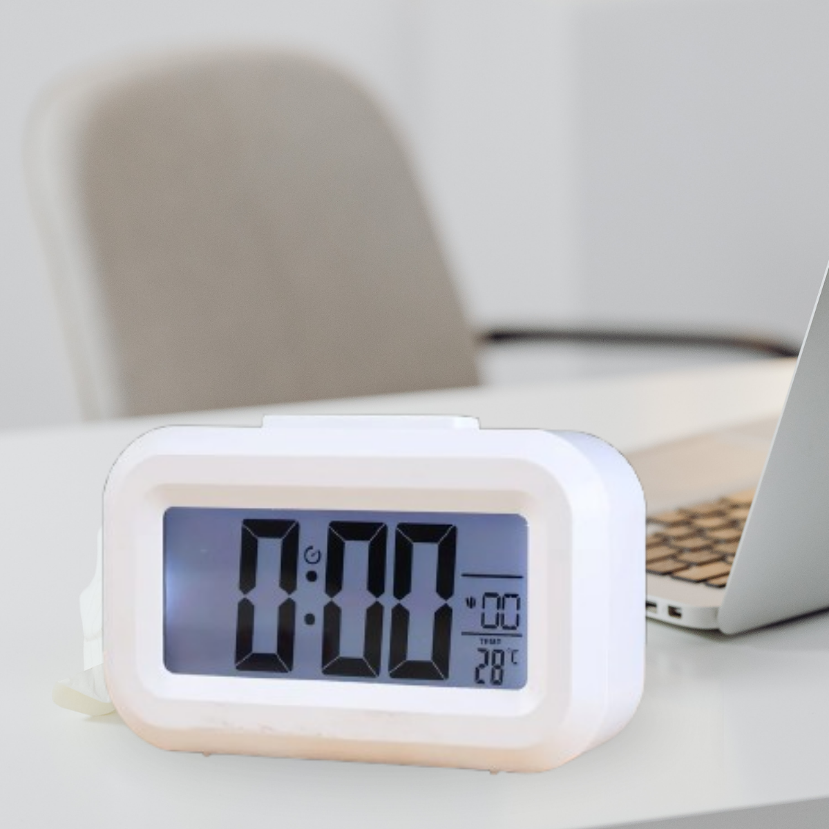 Digital LED alarm mini clock with time, temperature display, and night light